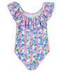 Color:White Multi - Image 2 - Big Girls 7-16 Sleeveless Floral Print One-Piece Swimsuit