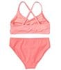 Color:Coral Multi - Image 2 - Big Girls 7-16 Tonal-Color Block Faux-Wrap Bikini Top & Coordinating Bikini Bottom