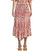 Color:Pink - Image 1 - Ditsy Floral Print High Low Ruffle Hem Coordinating Maxi Skirt