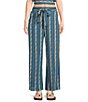 Color:Deep Blue - Image 1 - Coordinating Ditsy Print Belted/Tie Front Mid Rise Wide Leg Pull-On Pants