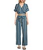 Color:Deep Blue - Image 3 - Coordinating Ditsy Print Belted/Tie Front Mid Rise Wide Leg Pull-On Pants