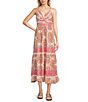 Color:Ivory/Red - Image 1 - Floral Border Print V-Neck Open Knot Front Maxi Dress
