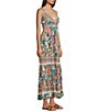 Color:French Peach - Image 3 - Floral Border Print V-Neck Open Knot Front Maxi Dress