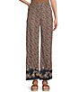 Color:Charcoal - Image 1 - Mid Rise Ditsy Floral Print Coordinating Wide Leg Pants