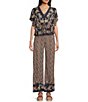 Color:Charcoal - Image 3 - Mid Rise Ditsy Floral Print Coordinating Wide Leg Pants
