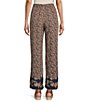 Color:Charcoal - Image 2 - Mid Rise Ditsy Floral Print Coordinating Wide Leg Pants
