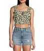 Color:Green - Image 1 - Square Neck Tropical Leaf Ruffle Top