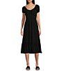 Color:Black - Image 1 - U-Neckline Short Sleeve Empire Midi Dress