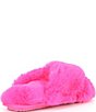 Color:Hot Pink - Image 2 - Plush Faux Fur X Band Slide Slippers