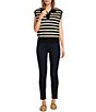 Color:Black - Image 3 - Striped Knit Collared Top