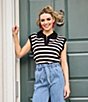 Color:Black - Image 5 - Striped Knit Collared Top