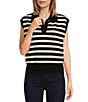 Color:Black - Image 1 - Striped Knit Collared Top