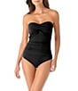 Color:Black - Image 1 - Live In Color Twist Front Shirred Bandeau Removable Strap One Piece Swimsuit