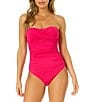 Color:Magenta - Image 1 - Live In Color Twist Front Shirred Bandeau Removable Strap One Piece Swimsuit
