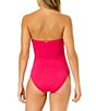 Color:Magenta - Image 2 - Live In Color Twist Front Shirred Bandeau Removable Strap One Piece Swimsuit