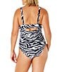 Color:Navy/White - Image 2 - Zebra Shadow Plunge V-Neck Front Shirred One Piece Swimsuit