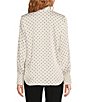 Color:Anne White/Anne Black - Image 2 - Charmeuse Satin Dotted Print Band Collar Long Sleeves Button-Front Bow Blouse