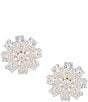 Color:Silver - Image 1 - Flower Crystal Button Clip-On Earrings