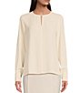 Color:Anne White - Image 1 - Keyhole Round Neck Long Sleeve Blouse