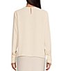 Color:Anne White - Image 2 - Keyhole Round Neck Long Sleeve Blouse