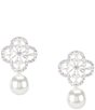 Color:Silver - Image 1 - Pearl Crystal Drop Earrings