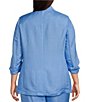 Color:Shore Blue - Image 2 - Plus Size Notch Lapel Collar Scrunch 3/4 Sleeve Flap Pocket Coordinating Jacket