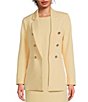Color:Golden Straw - Image 1 - Stretch Faux Double Breasted Long Sleeve Coordinating Blazer Jacket