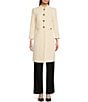 Color:Anne White - Image 3 - Tweed Stand Collar 3/4 Sleeve Pocketed Button Front Topper Jacket