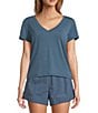 Color:Slate Blue - Image 1 - Active Impact V-Neck Short Sleeve Relaxed Fit Coordinating Shirt