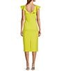 Color:Lime - Image 2 - Ainsley Scuba Crepe Ruffle Bodice V-Neck Cap Sleeve Midi Dress