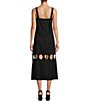 Color:Black - Image 2 - Amalia Linen Blend Square Neck Sleeveless Circle Cut Out Sheath Midi Dress