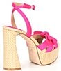 Color:Hot Pink - Image 2 - Bindi Satin Bow Raffia Platform Sandals