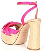 Color:Hot Pink - Image 3 - Bindi Satin Bow Raffia Platform Sandals