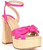 Color:Hot Pink - Image 1 - Bindi Satin Bow Raffia Platform Sandals