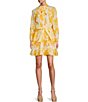 Color:Yellow Floral - Image 1 - Brynn Printed Cotton Voile Mock Neck Long Sleeve Dress