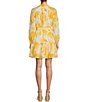 Color:Yellow Floral - Image 2 - Brynn Printed Cotton Voile Mock Neck Long Sleeve Dress