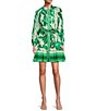 Color:Green Floral - Image 1 - Brynn Printed Voile Mock Neck Long Sleeve Shirt Dress