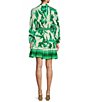Color:Green Floral - Image 2 - Brynn Printed Voile Mock Neck Long Sleeve Shirt Dress