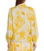 Color:Yellow Floral - Image 2 - Edie Floral Banded Collar Gold Detail Button Down Coordinating Linen Blouse