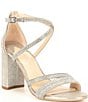 Color:Gilded Grey/Silver - Image 1 - Garlini Rhinestone Embellished Strappy Block Heel Dress Sandals