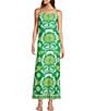 Color:Fern/Ivory - Image 1 - Giulia Printed Linen Blend Square Neck Sleeveless Maxi Dress