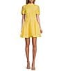 Color:Sunshine - Image 1 - Iris Linen Blend Floral Applique Mock Neck A-Line Mini Dress