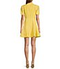Color:Sunshine - Image 2 - Iris Linen Floral Applique Mock Neck A-Line Mini Dress