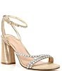 Color:Glimmer Gold - Image 1 - Kameron Pearl Rhinestone Metallic Strap Block Heel Dress Sandals