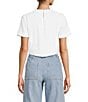 Color:White - Image 2 - Lexi Linen Crew Neck Short Sleeve Cropped Top