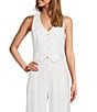 Color:White - Image 1 - Melinda V-Neck Stretch Linen Blend Vest