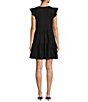 Color:Black - Image 2 - Opal Linen Blend V-Neckline Cap Sleeve Tiered A-Line Dress