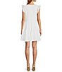 Color:White - Image 2 - Opal Linen Blend V-Neckline Cap Sleeve Tiered A-Line Dress