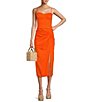 Color:Mandarin - Image 3 - Penny Linen Blend Faux Wrap Front Slit Coordinating Midi Skirt
