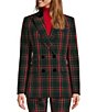 Color:Black/Cherry - Image 1 - Riviera Plaid Double Breasted Coordinating Blazer Jacket